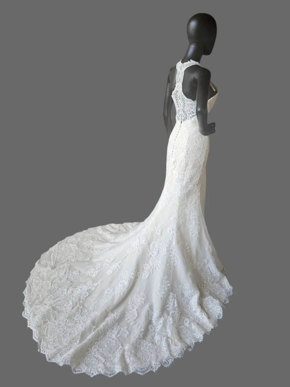 NEW Nude/Ivory Full Lace Racerback V-Neck Fit/Flare Wedding Gown - San Patrick - Picture 9 of 11